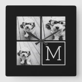 Schwarz-Weiß-Trendfoto-Collage mit Monogramm Quadratische Wanduhr (Vorderseite)