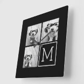 Schwarz-Weiß-Trendfoto-Collage mit Monogramm Quadratische Wanduhr (Winkel)