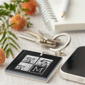 Schwarz-Weiß-Trendfoto-Collage mit Monogramm Schlüsselanhänger (Vorderseite rechts)
