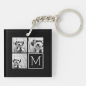 Schwarz-Weiß-Trendfoto-Collage mit Monogramm Schlüsselanhänger (Rückseite)