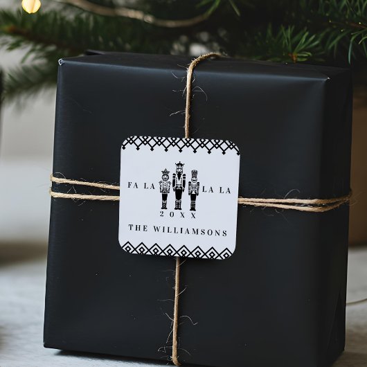 Schwarz & Weiß Trendmuster Nutcracker Weihnachten Quadratischer Aufkleber