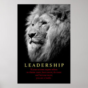 Schwarz-weiß Trendy Motivierend Leadership Lion Poster