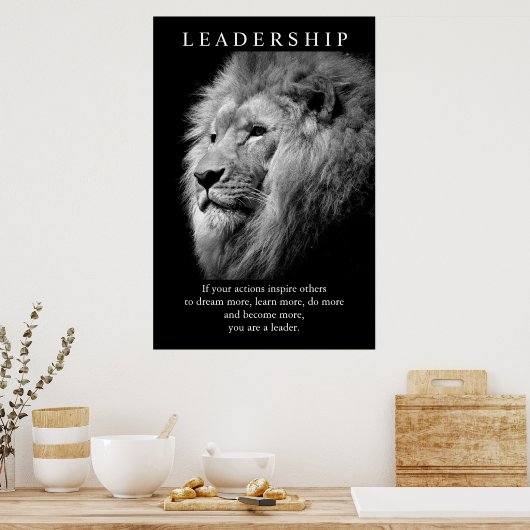 Schwarz-weiß Trendy Motivierend Leadership Lion Poster (Küche)