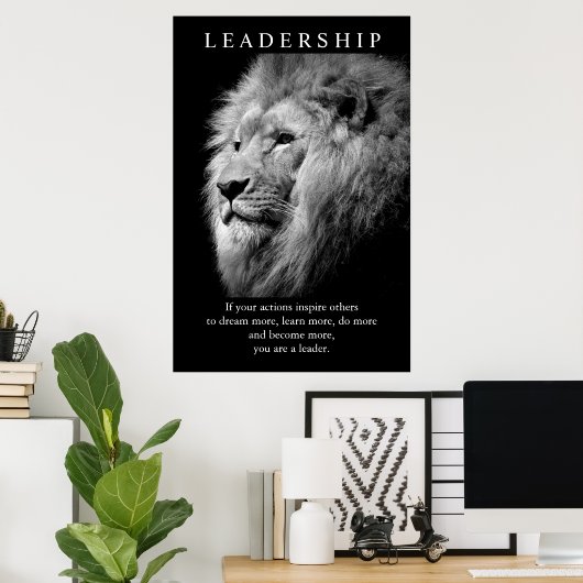 Schwarz-weiß Trendy Motivierend Leadership Lion Poster (Heimbüro)