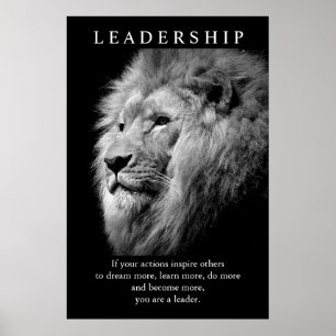 Schwarz-weiß Trendy Motivierend Leadership Lion Poster