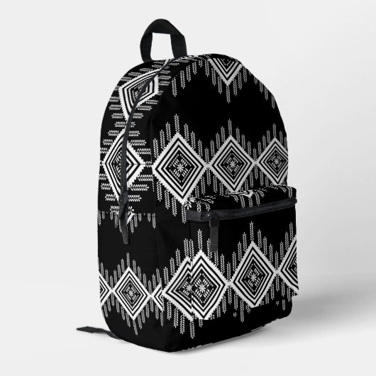 Schwarz-Weiß-Tribal Bedruckter Rucksack (Rückseitige Ecke links)