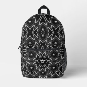 Schwarz-Weiß-Tribal-Blume Bedruckter Rucksack