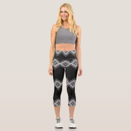 Schwarz-Weiß-Tribal Capri Leggings