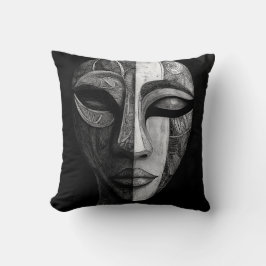 Schwarz-Weiß-Tribal Inspiriert Abstraktes Gesicht  Kissen