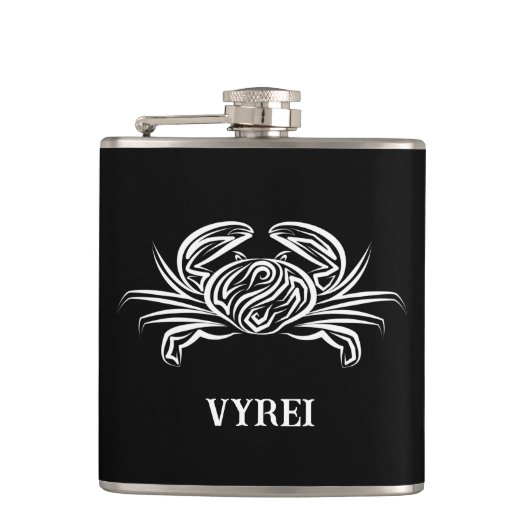 Schwarz-Weiß-Tribal-Krabbe Flachmann (Vorderseite)