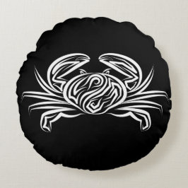 Schwarz-Weiß-Tribal-Krabbe Rundes Kissen