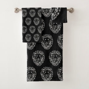 Schwarz-Weiß-Tribal-Lion Badhandtuch Set