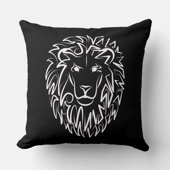Schwarz-Weiß-Tribal-Lion Kissen (Vorderseite)