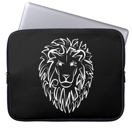 Schwarz-Weiß-Tribal-Lion Laptopschutzhülle (Vorderseite)