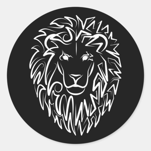 Schwarz-Weiß-Tribal-Lion Runder Aufkleber (Vorderseite)