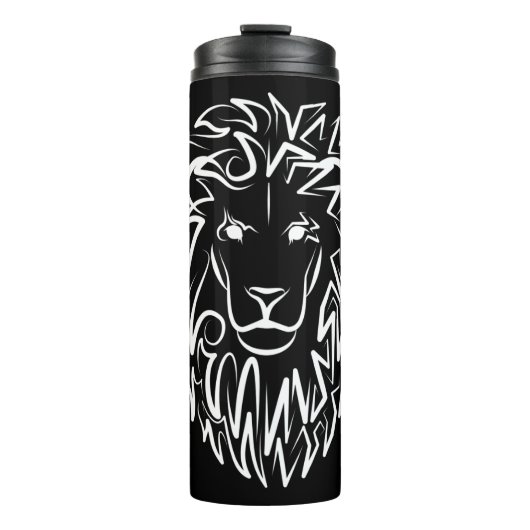 Schwarz-Weiß-Tribal-Lion Thermosbecher (Vorderseite)