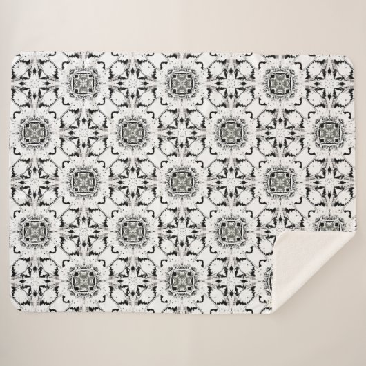 Schwarz-Weiß-Tribal Modernes Muster Sherpadecke (Vorderseite (Horizontal))