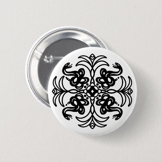 Schwarz-Weiß-Tribal-Rattlesnake Mandala Button (Vorne & Hinten)