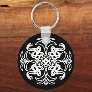 Schwarz-Weiß-Tribal-Rattlesnake Mandala Schlüsselanhänger