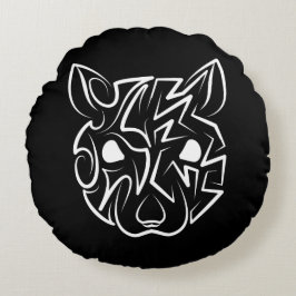 Schwarz-Weiß-Tribal Rundes Kissen