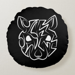 Schwarz-Weiß-Tribal Rundes Kissen