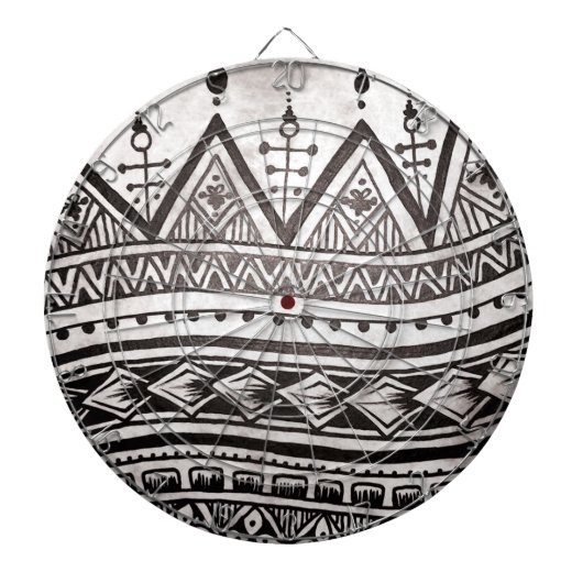 Schwarz-Weiß-Tribal Tätogeometrisches Muster Dartscheibe (vorne)