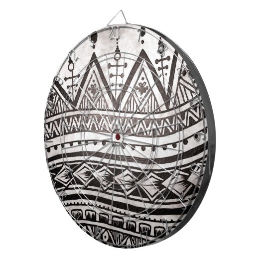 Schwarz-Weiß-Tribal Tätogeometrisches Muster Dartscheibe (Vorderseite rechts)