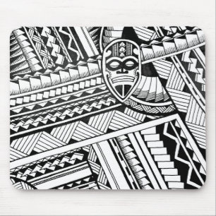 Schwarz-Weiß-Tribal Tattoo African Mask Design Mousepad