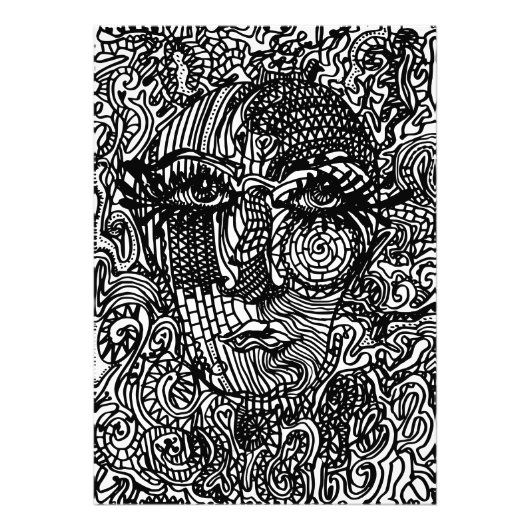 Schwarz-Weiß-Trippy-Line-Portrait Fotodruck (Vorne)
