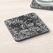 Schwarz-Weiß-Trippy-Line-Portrait Getränkeuntersetzer (Linke Seite)