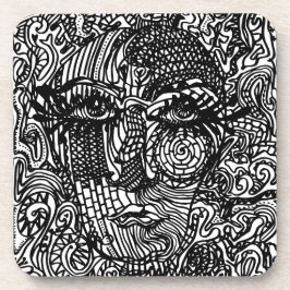 Schwarz-Weiß-Trippy-Line-Portrait Getränkeuntersetzer