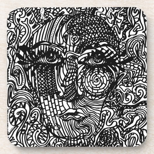 Schwarz-Weiß-Trippy-Line-Portrait Getränkeuntersetzer (Vorderseite)