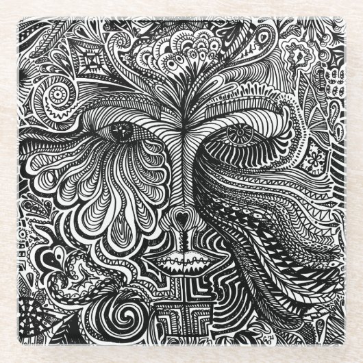 Schwarz-Weiß-Trippy-Line-Portrait Glasuntersetzer (Vorderseite)