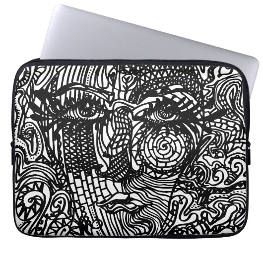 Schwarz-Weiß-Trippy-Line-Portrait Laptopschutzhülle (Vorderseite)
