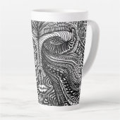 Schwarz-Weiß-Trippy-Line-Portrait Milchtasse (Rechte Ecke)