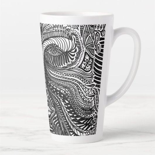 Schwarz-Weiß-Trippy-Line-Portrait Milchtasse (Rechts)