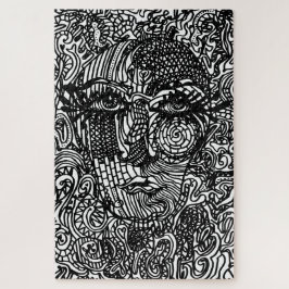 Schwarz-Weiß-Trippy-Line-Portrait Puzzle