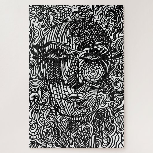 Schwarz-Weiß-Trippy-Line-Portrait Puzzle (Vertikal)