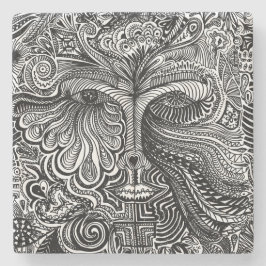 Schwarz-Weiß-Trippy-Line-Portrait Steinuntersetzer