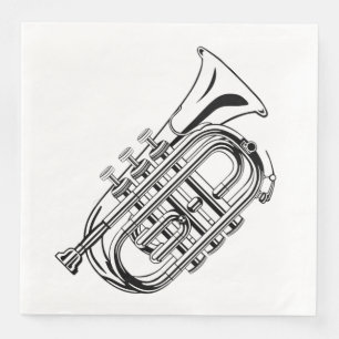 Schwarz-Weiß-Trompetenskizze Musikinstrument Serviette