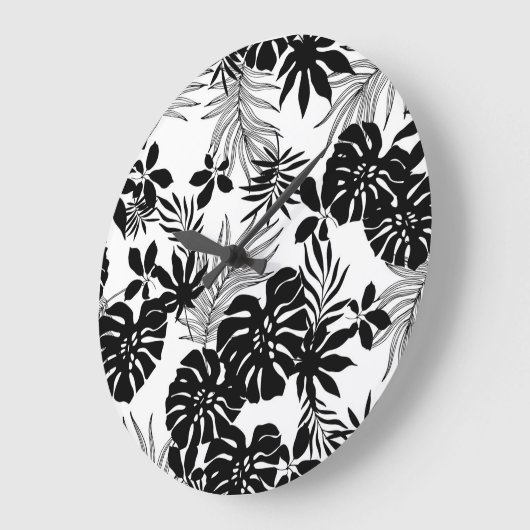 Schwarz-Weiß-Tropen: Silhouette Natur Große Wanduhr (Winkel)