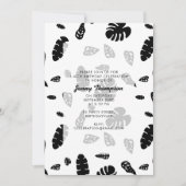 Schwarz-Weiß-Tropen-Sommer-Blätter Geburtstag Einladung (Vorderseite)