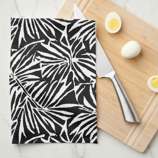 Schwarz-Weiß-Tropenleaf-Wiederholungsmuster Geschirrtuch (Viertel Falte)