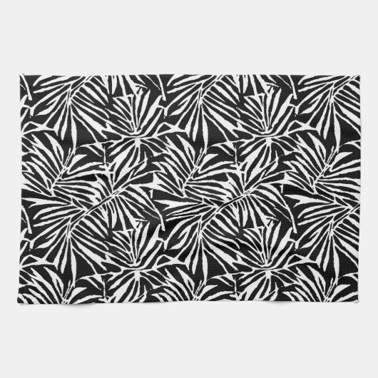 Schwarz-Weiß-Tropenleaf-Wiederholungsmuster Geschirrtuch (Horizontal)