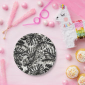 Schwarz-Weiß-Tropenpalme-Blätter Hochzeit Pappteller (Party)