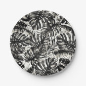 Schwarz-Weiß-Tropenpalme-Blätter Hochzeit Pappteller (Vorderseite)