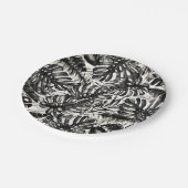 Schwarz-Weiß-Tropenpalme-Blätter Hochzeit Pappteller (Schrägansicht)