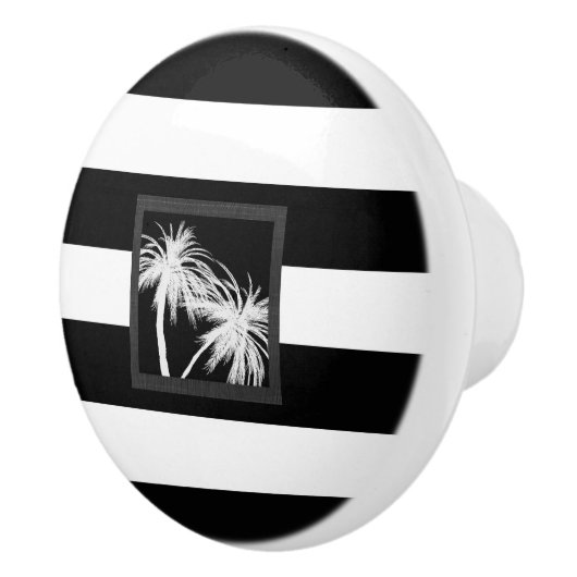 Schwarz-Weiß-Tropenpalmen Moderner Chic Keramikknauf (Rechts)