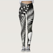 Schwarz-Weiß-Tropenschaum Leggings (Vorderseite)