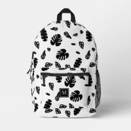 Schwarz-Weiß-Tropical Summer Blätter Muster Bedruckter Rucksack
